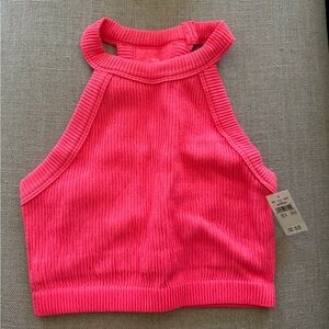 Vibrant Pink Ribbed Halter Top